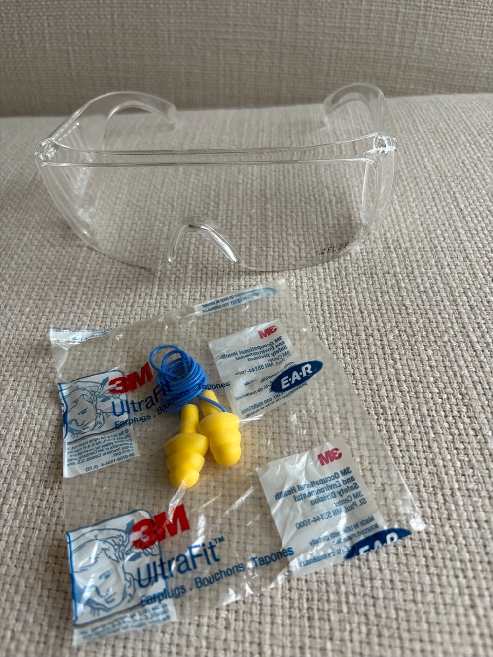 Clear Safety Goggles with Yellow Earplug Combo